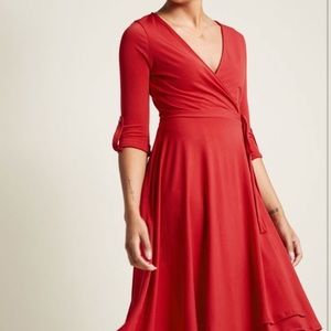 ModCloth Timeless Classic Cherry Red Wrap Dress